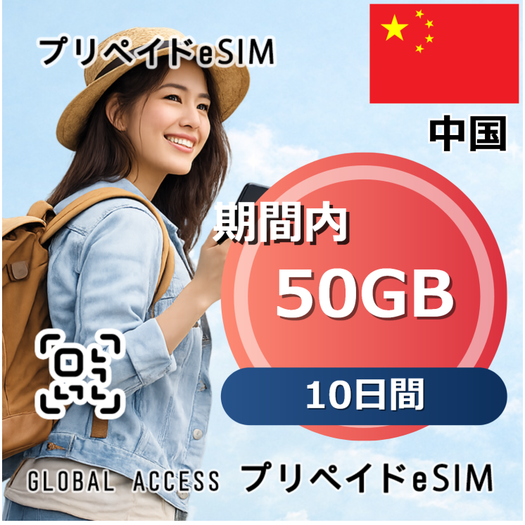 中国 eSIM 50GB 10日間