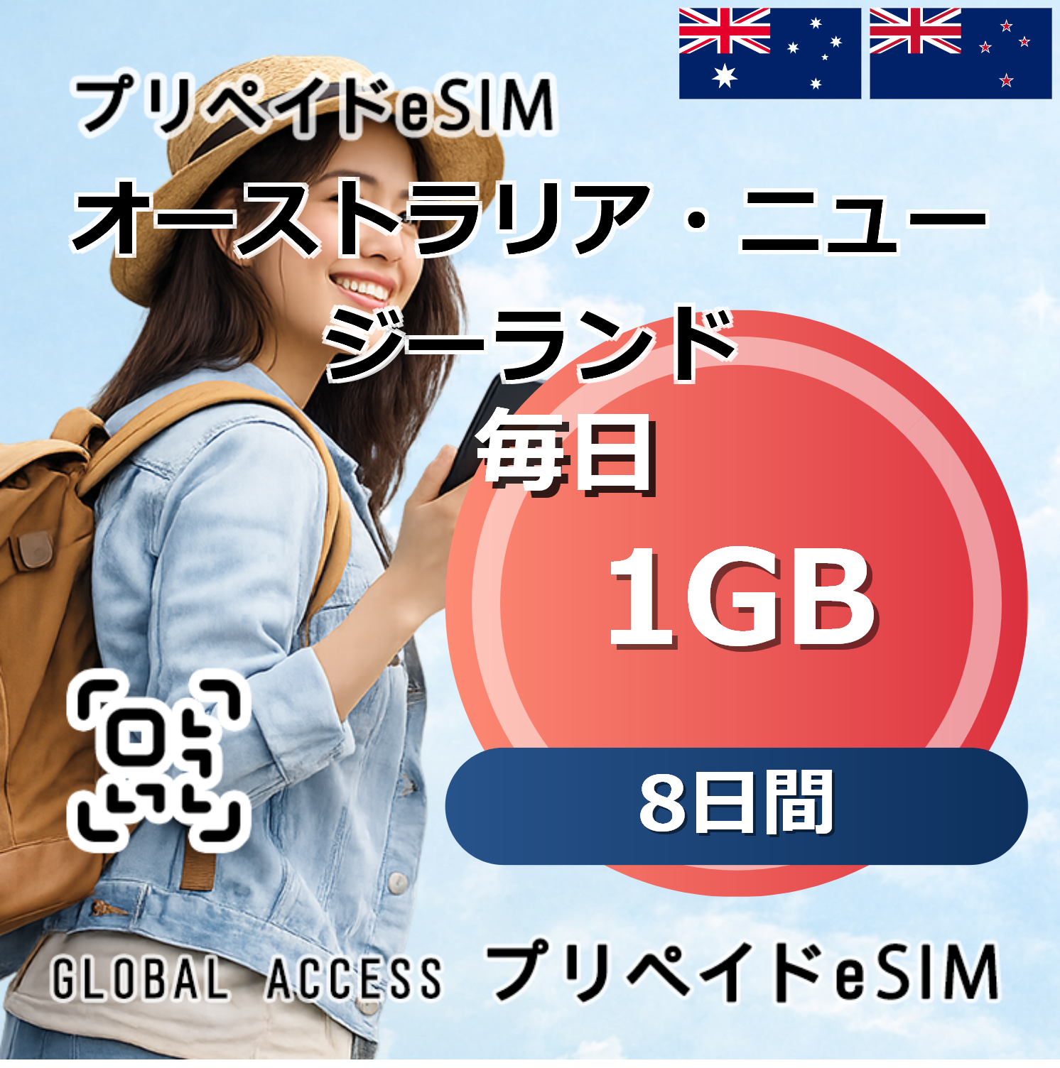 オーストラリア・ニュージーランド eSIM 1GB 毎日 8日間