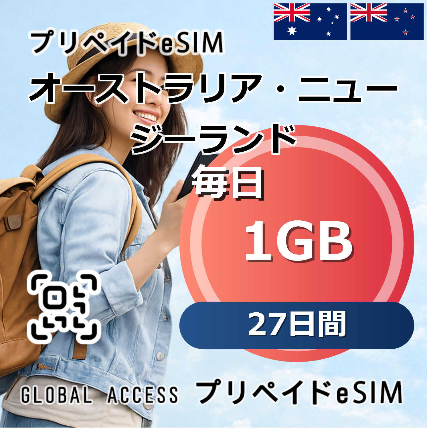 オーストラリア・ニュージーランド eSIM 1GB 毎日 27日間