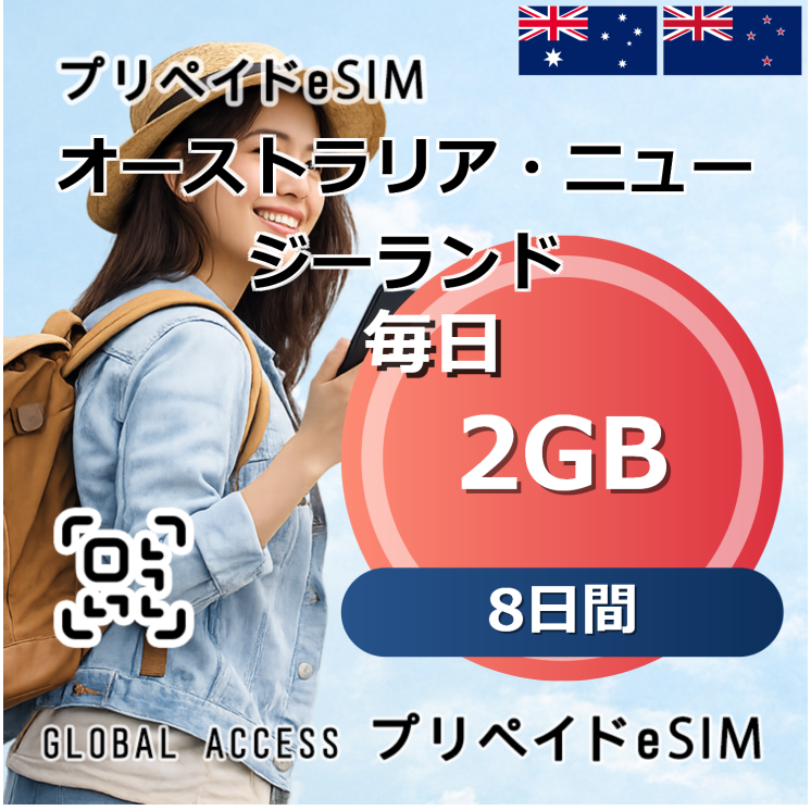 オーストラリア・ニュージーランド eSIM 2GB 毎日 8日間