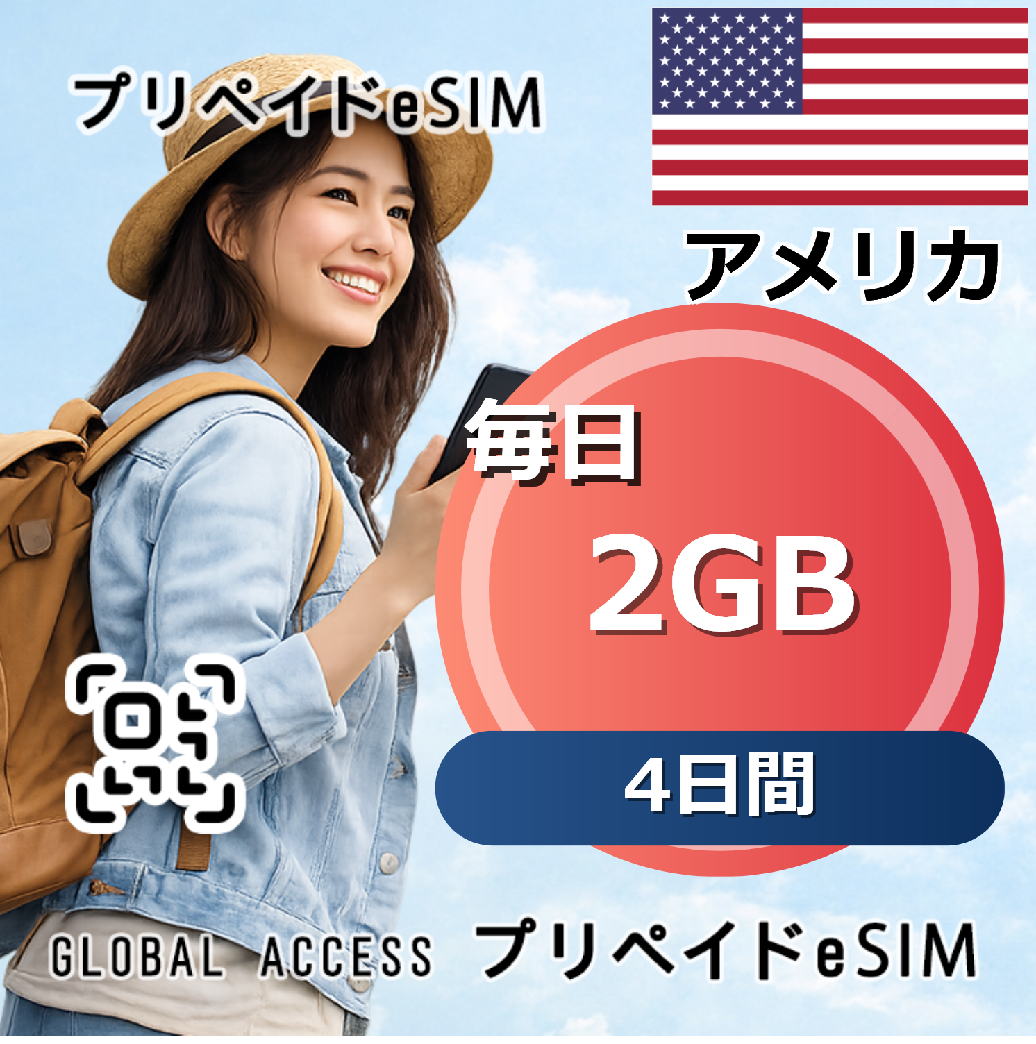 アメリカ eSIM 2GB 毎日 4日間
