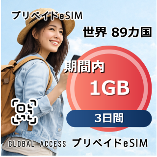 世界 89カ国 eSIM 1GB 3日間