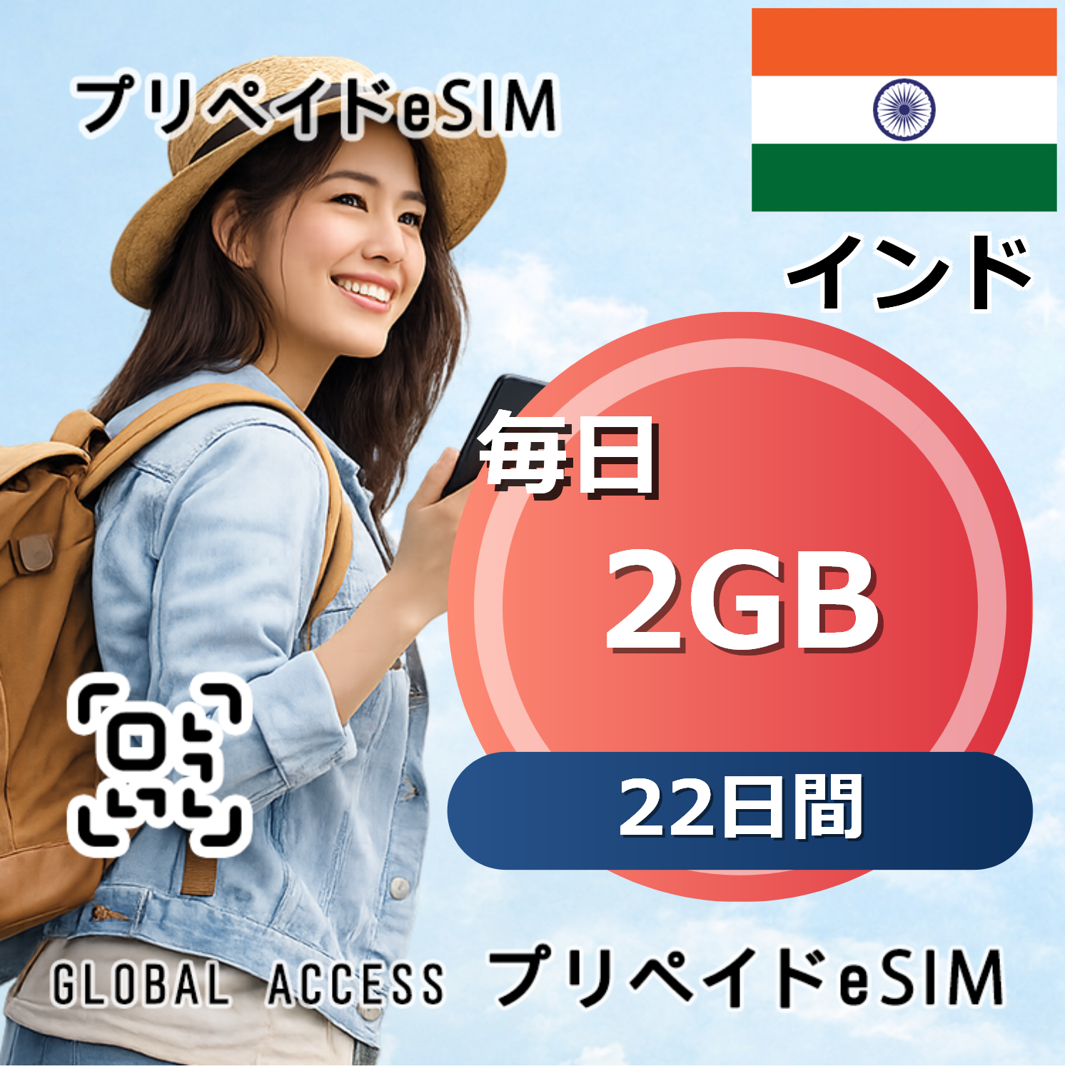インド eSIM 2GB 毎日 22日間