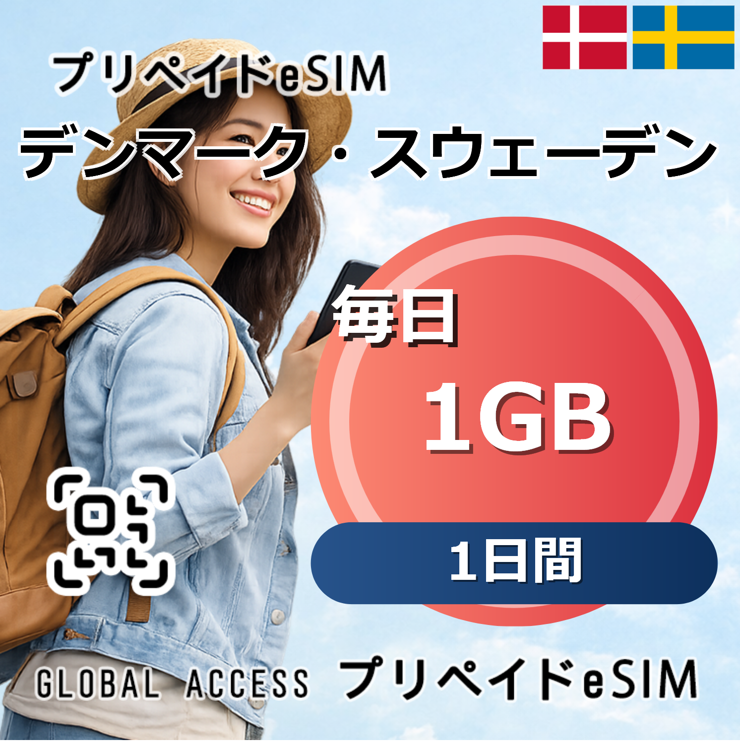 デンマーク・スウェーデン eSIM 1GB 毎日 1日間