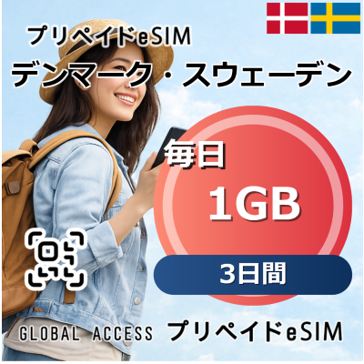 デンマーク・スウェーデン eSIM 1GB 毎日 3日間