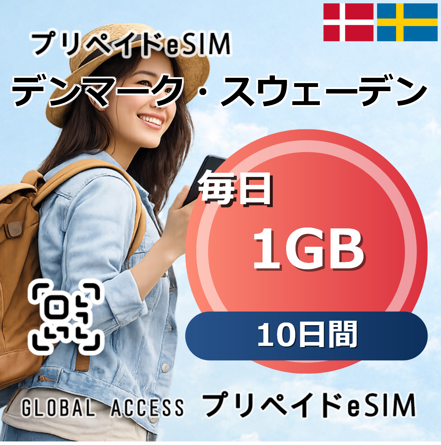 デンマーク・スウェーデン eSIM 1GB 毎日 10日間