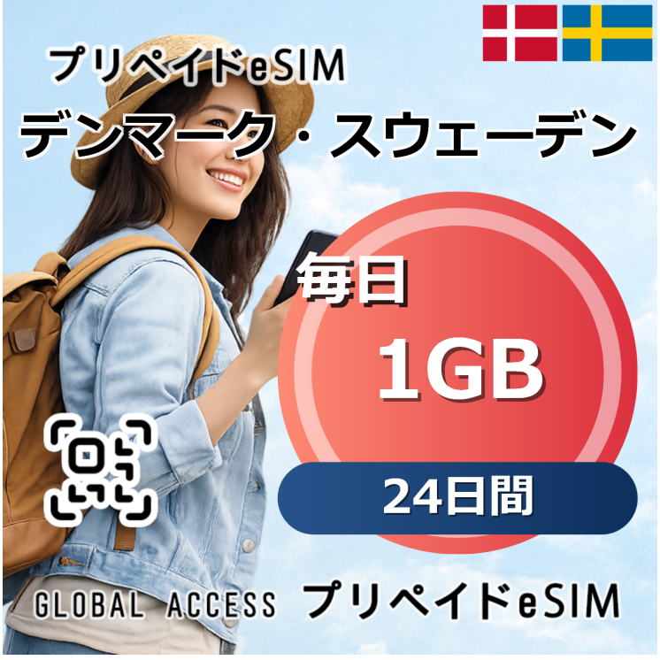 デンマーク・スウェーデン eSIM 1GB 毎日 24日間