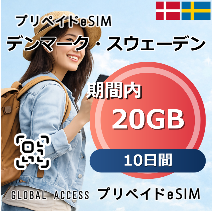 デンマーク・スウェーデン eSIM 20GB 10日間