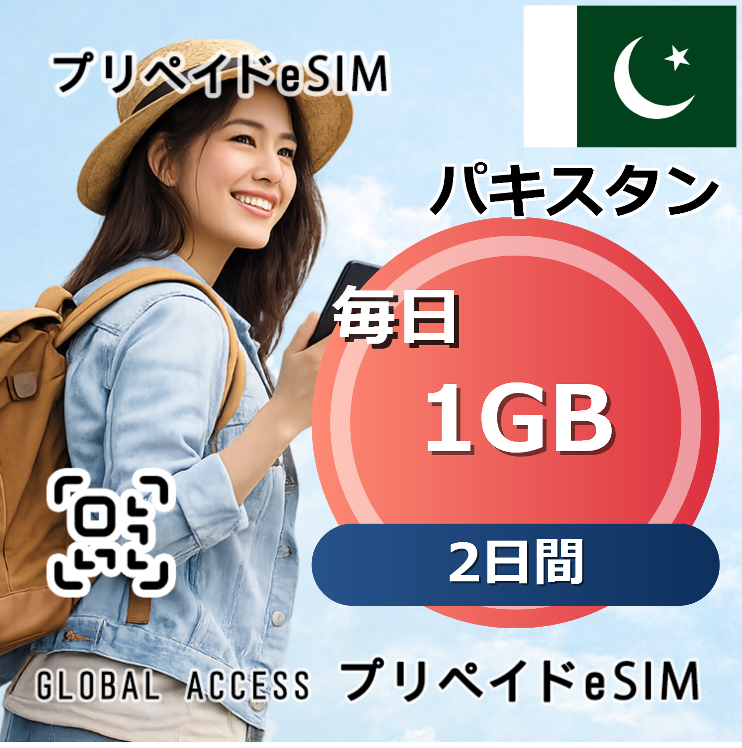 パキスタン eSIM 1GB 毎日 2日間