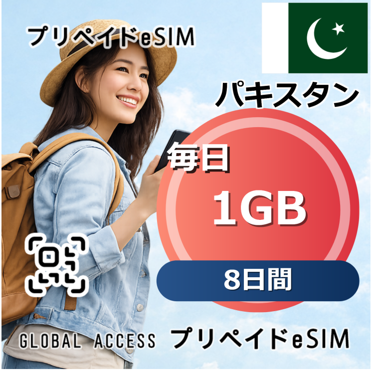 パキスタン eSIM 1GB 毎日 8日間