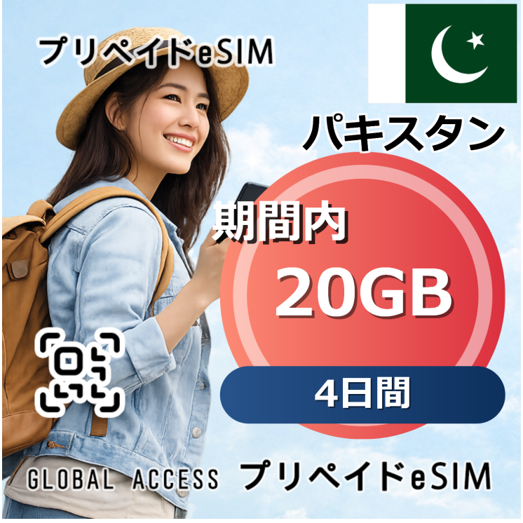 パキスタン eSIM 20GB 4日間