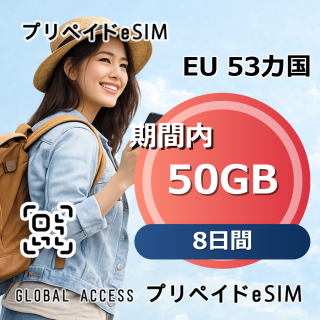 EU 53カ国 eSIM 50GB 8日間