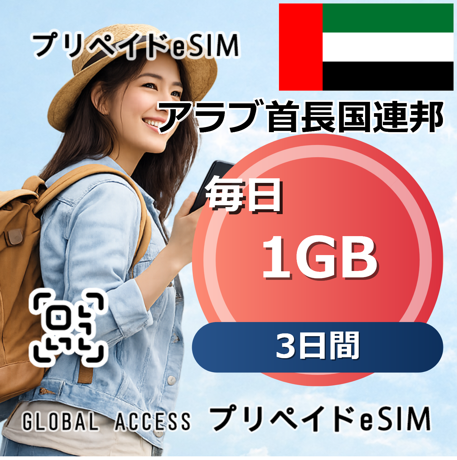 アラブ首長国連邦 eSIM 1GB 毎日 3日間