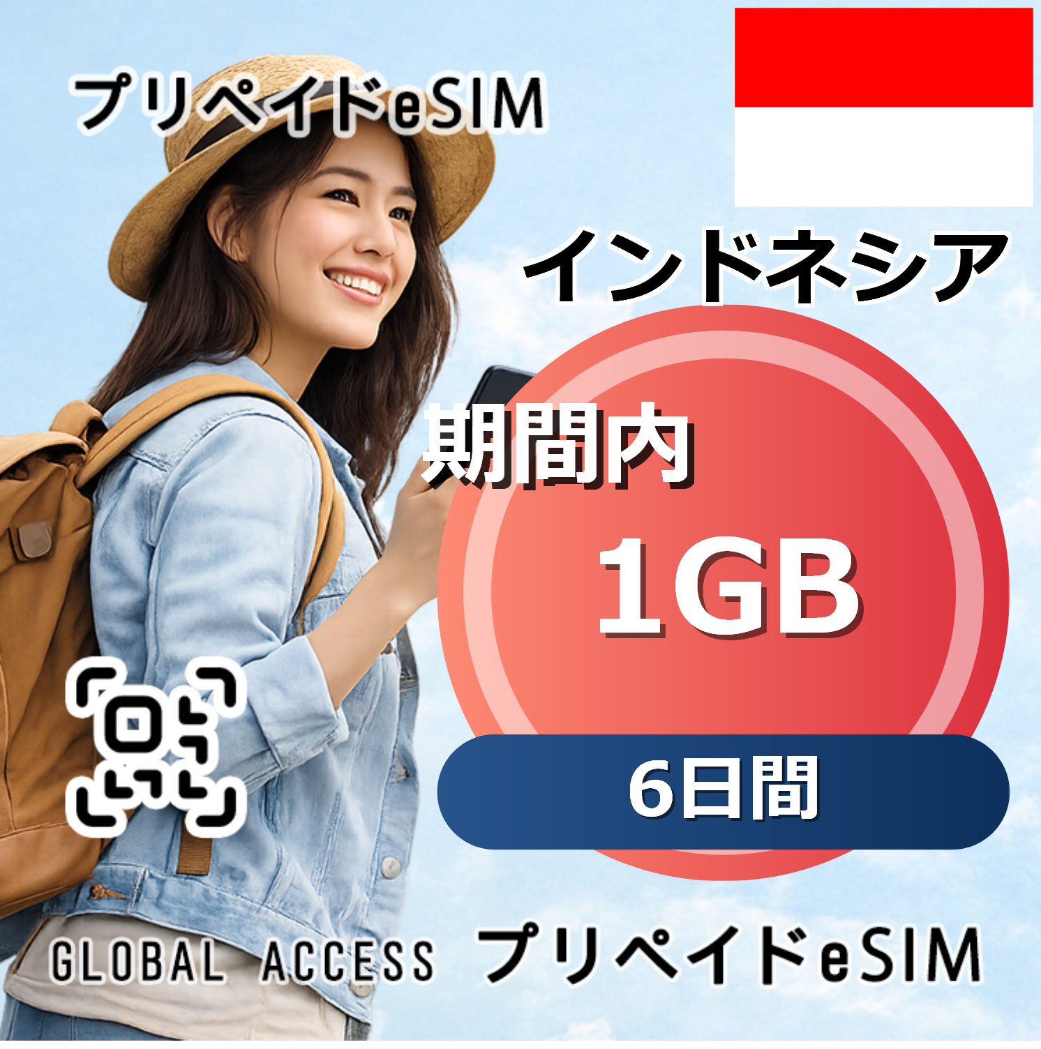 インドネシア eSIM 1GB 6日間