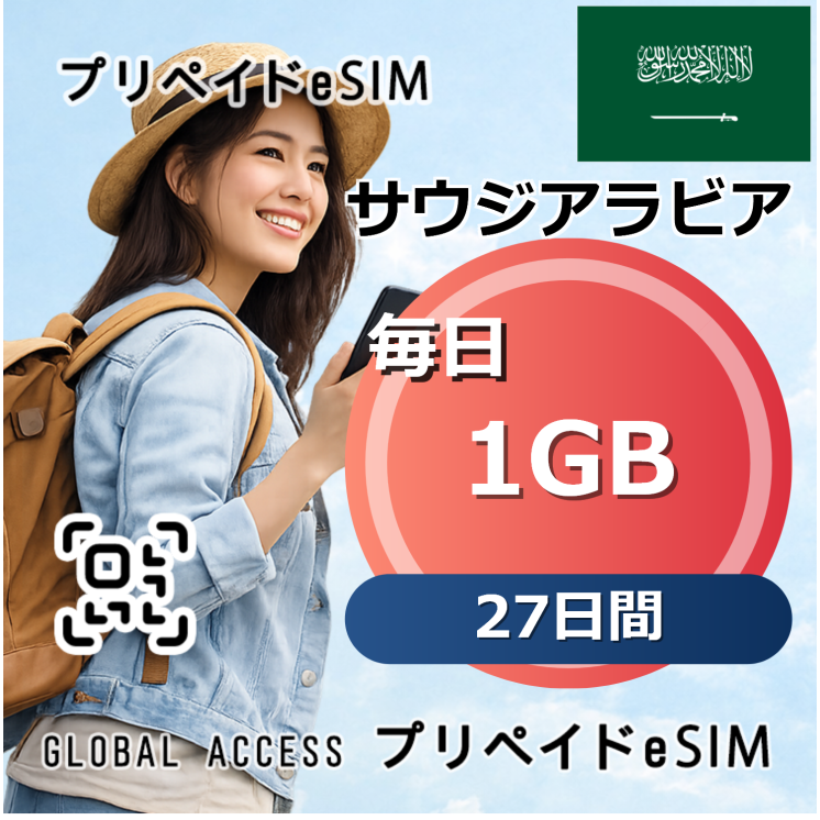 サウジアラビア eSIM 1GB 毎日 27日間