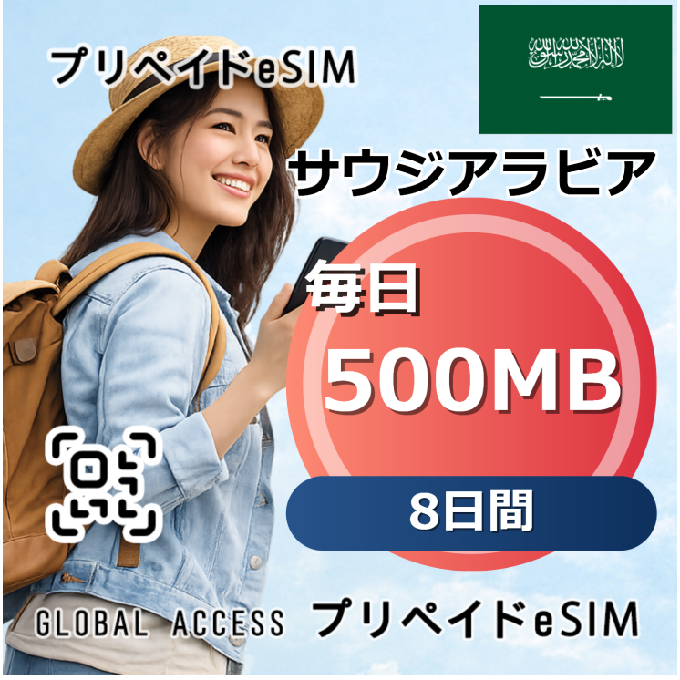 サウジアラビア eSIM 500MB 毎日 8日間