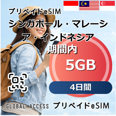 シンガポール・マレーシア・インドネシア eSIM 5GB 4日間