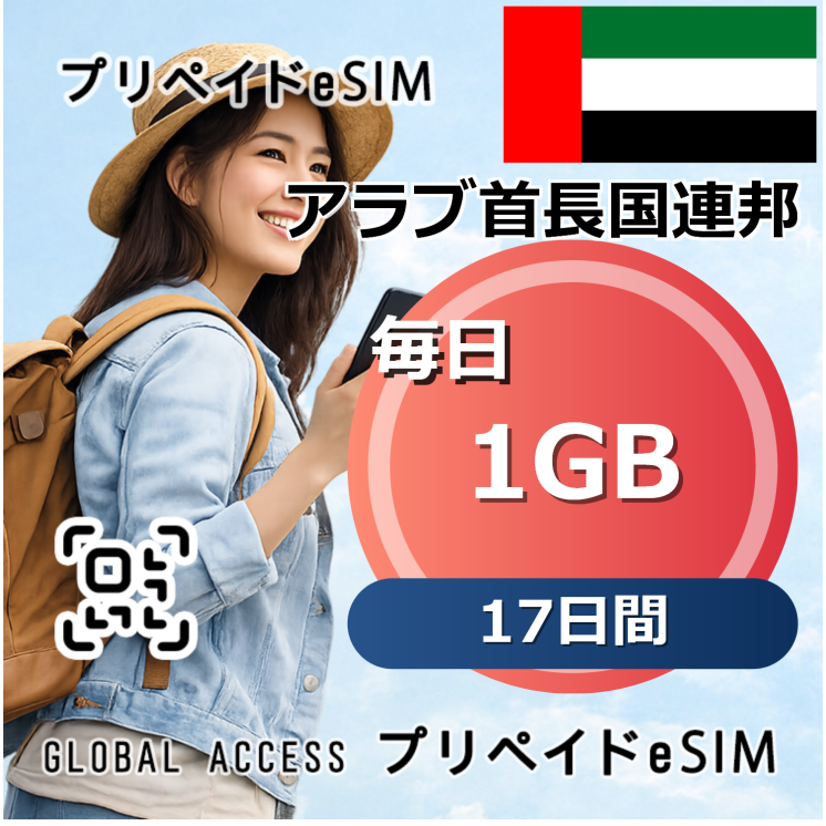 アラブ首長国連邦 eSIM 1GB 毎日 17日間