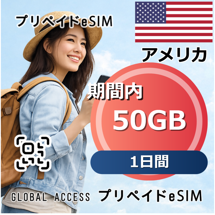 アメリカ eSIM 50GB 1日間