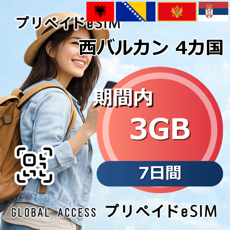 西バルカン 4カ国 eSIM 3GB 7日間