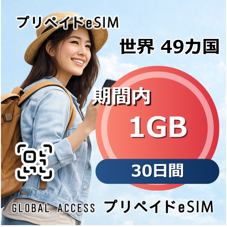 世界 49カ国 eSIM 1GB 30日間