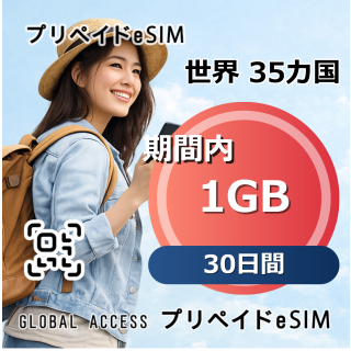 世界 36カ国 eSIM 1GB 30日間