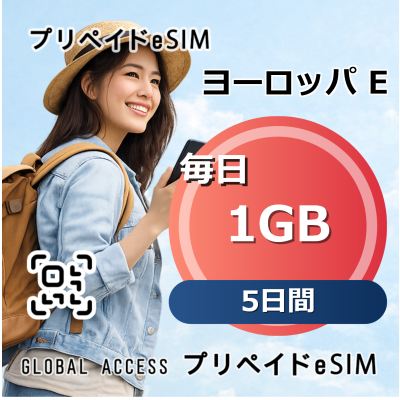 ヨーロッパ E eSIM 1GB 毎日 5日間
