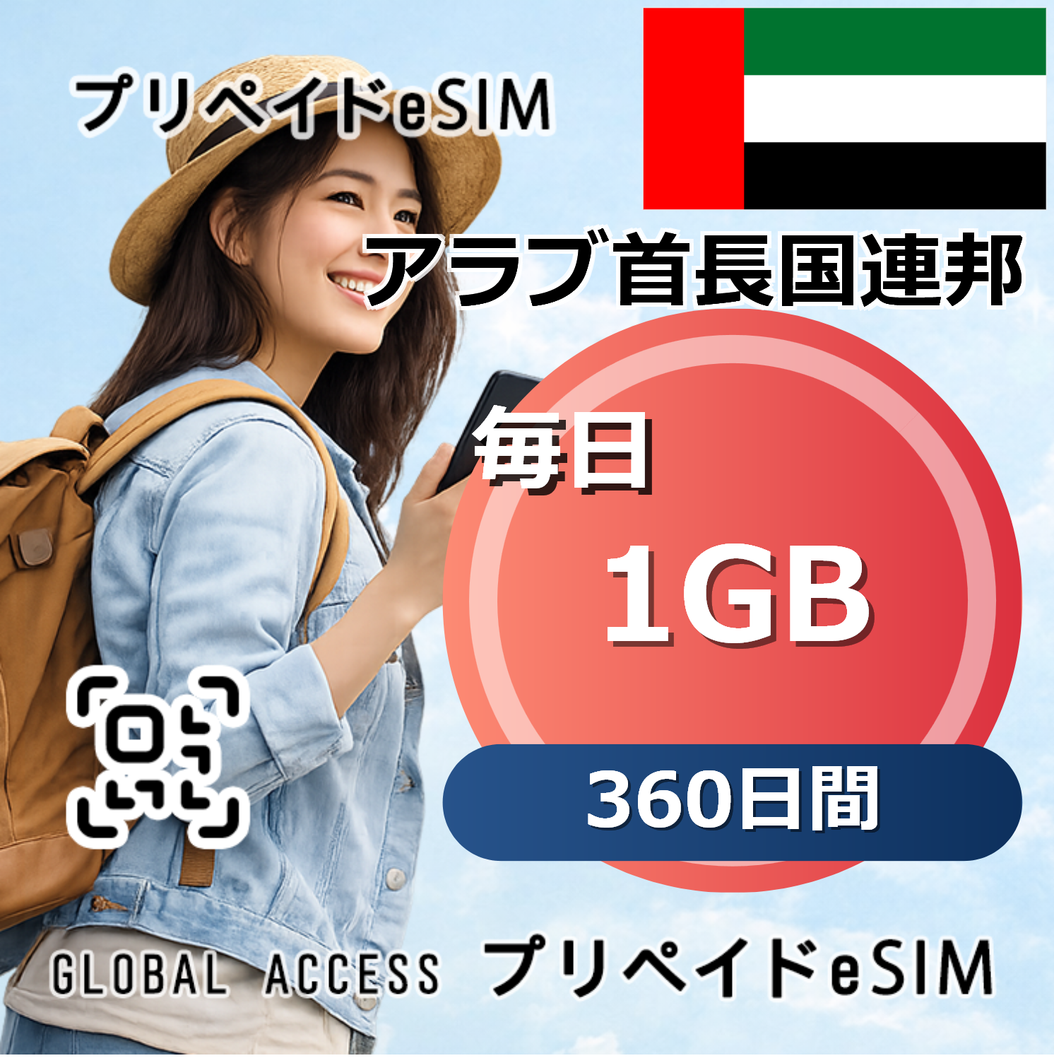 アラブ首長国連邦 eSIM 1GB 毎日 360日間