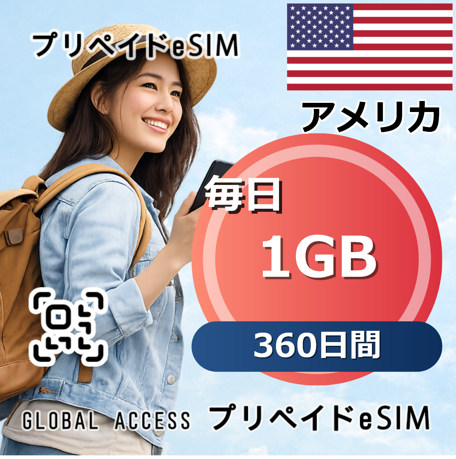 アメリカ eSIM 1GB 毎日 360日間