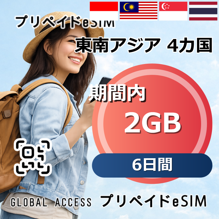 東南アジア 4カ国 eSIM 2GB 6日間