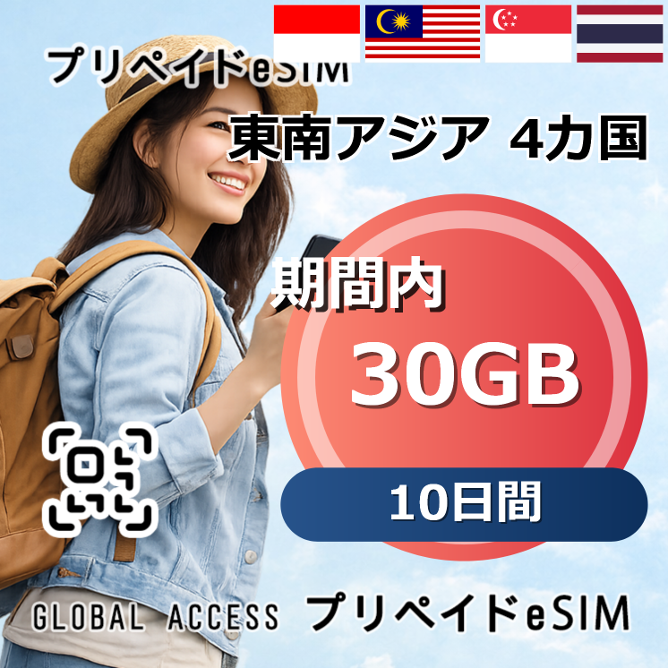 東南アジア 4カ国 eSIM 30GB 10日間