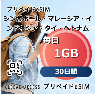 シンガポール・マレーシア・インドネシア・タイ・ベトナム eSIM 1GB 毎日 30日間