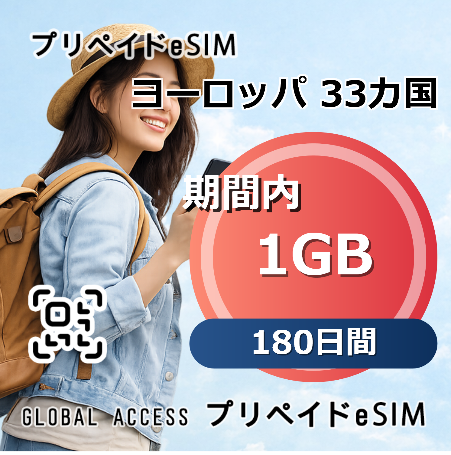 ヨーロッパ 33カ国 eSIM 1GB 180日間