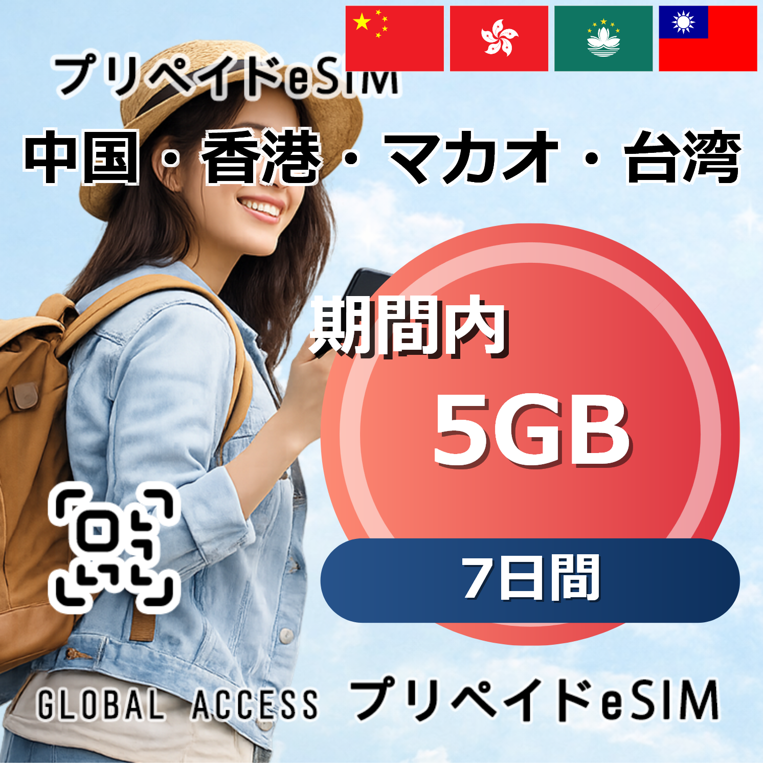 中国・香港・マカオ・台湾 eSIM 5GB 7日間
