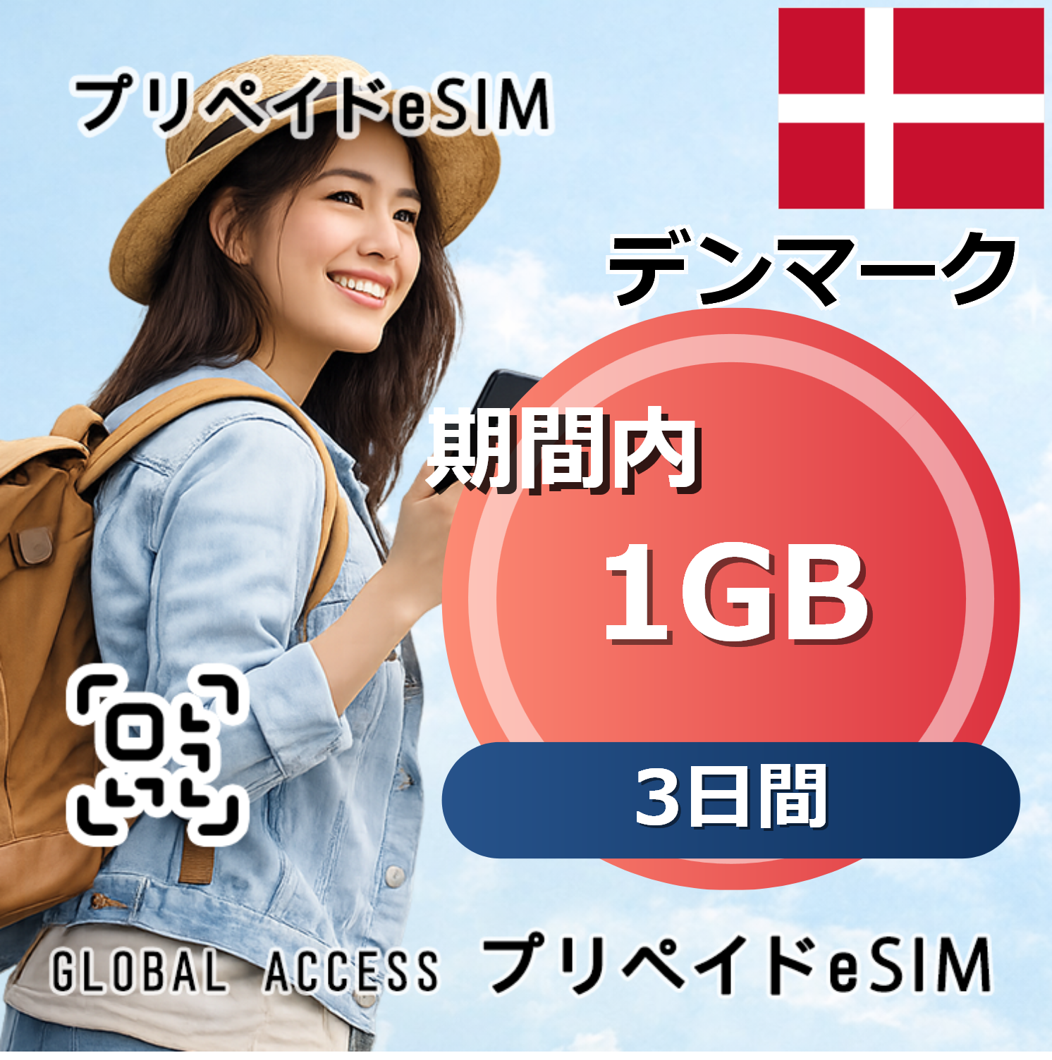 デンマーク eSIM 1GB 3日間