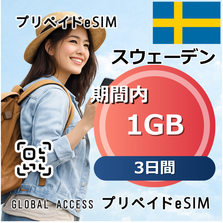 スウェーデン eSIM 1GB 3日間