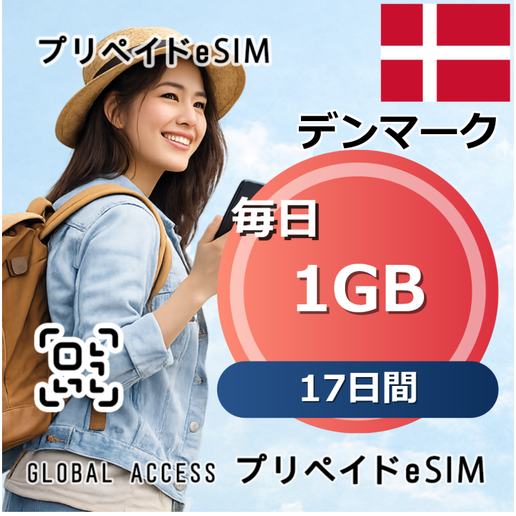 デンマーク eSIM 1GB 毎日 17日間