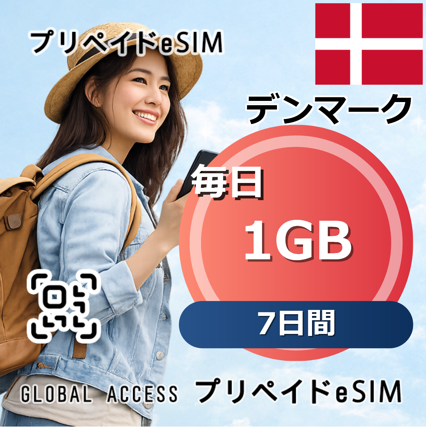 デンマーク eSIM 1GB 毎日 7日間