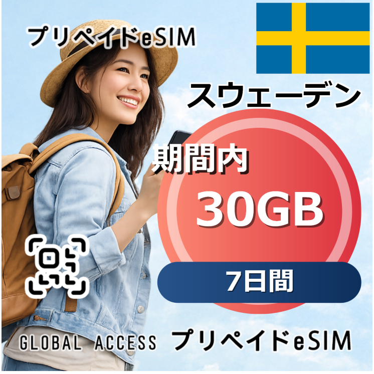 スウェーデン eSIM 30GB 7日間