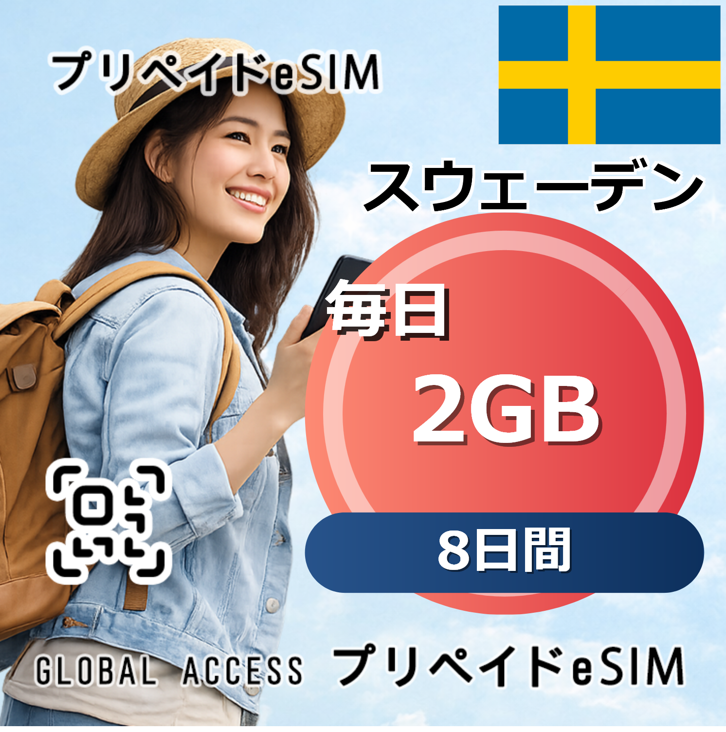 スウェーデン eSIM 2GB 毎日 8日間