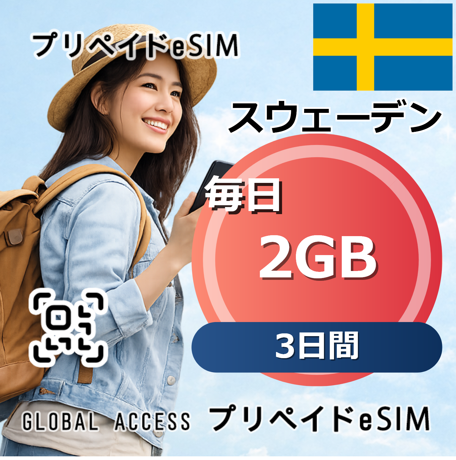 スウェーデン eSIM 2GB 毎日 3日間