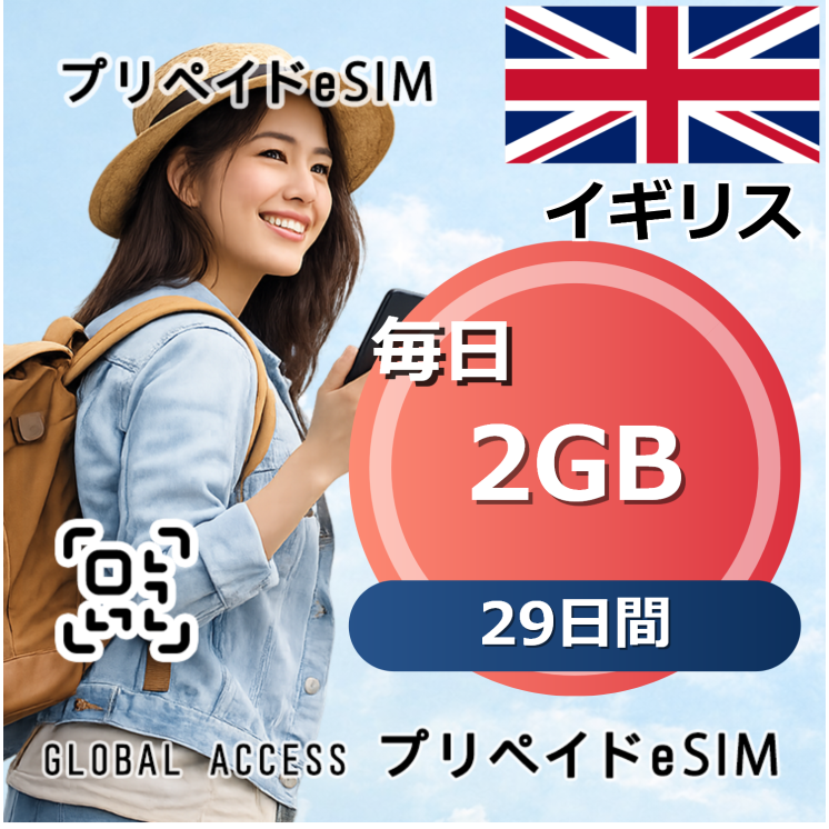 イギリス eSIM 2GB 毎日 29日間