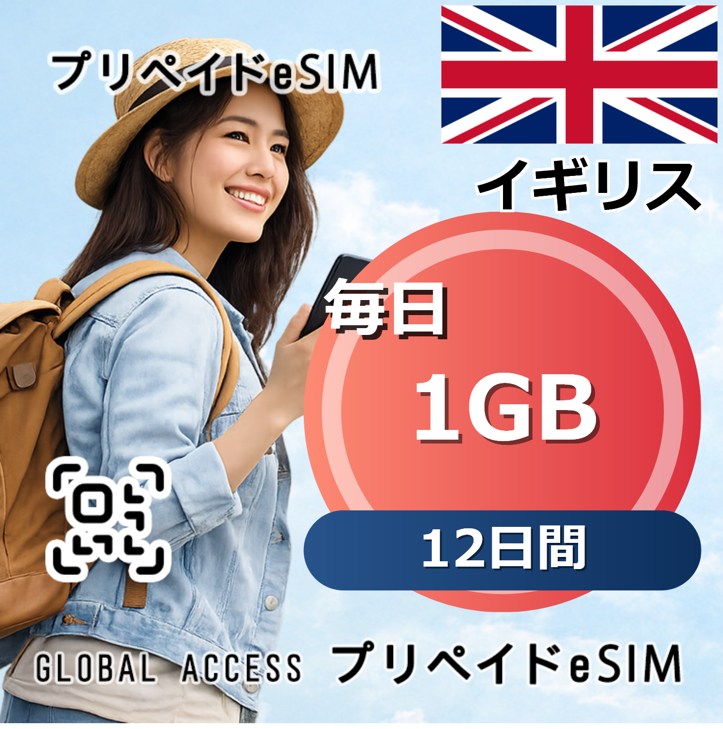 イギリス eSIM 1GB 毎日 12日間