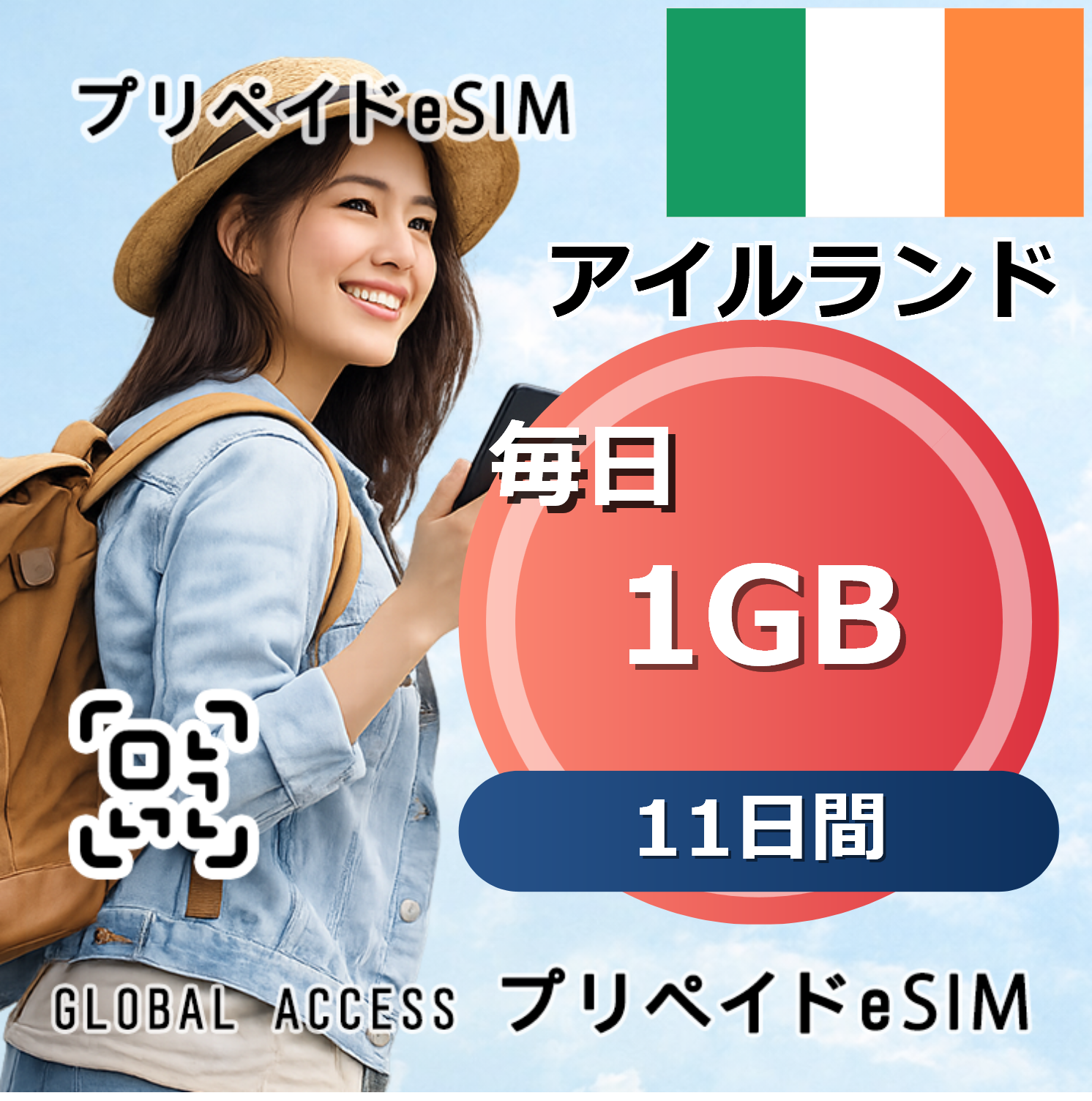 アイルランド eSIM 1GB 毎日 11日間